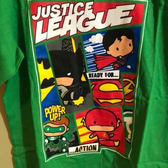 Justice of League Short Sleeves T-shirt, Green with Print, Size 6/7 - Picture 2 of 3